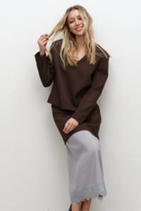 Подъюбник с кружевом серо-голубой