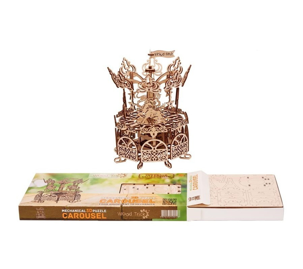 Карусель Wood Trick - Деревянный конструктор, сборная модель, 3D пазл, детский аттракцион