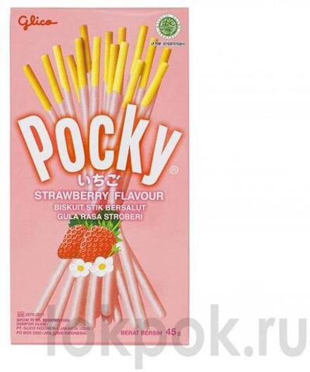 Бисквитные палочки со вкусом клубники Pocky Strawberry, 45 гр