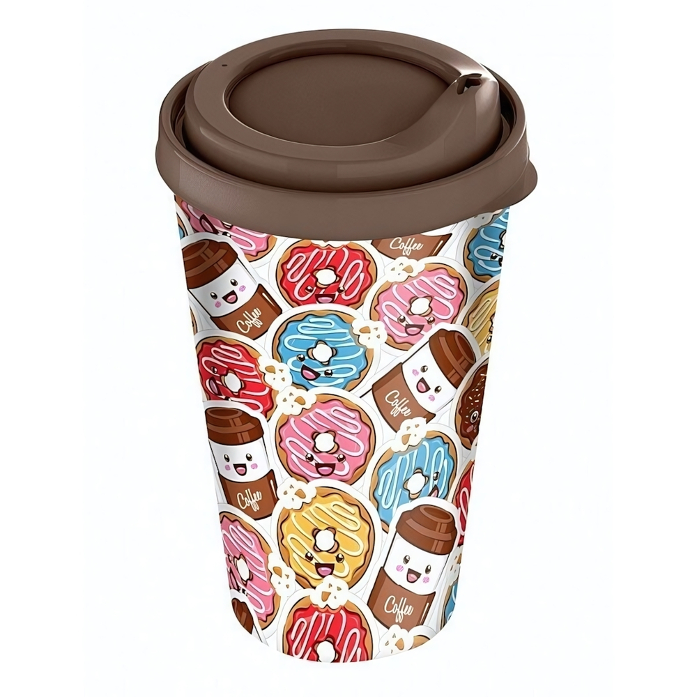 Стакан "IZI-GO" с крышкой 550мл с декором (темно-коричневый)