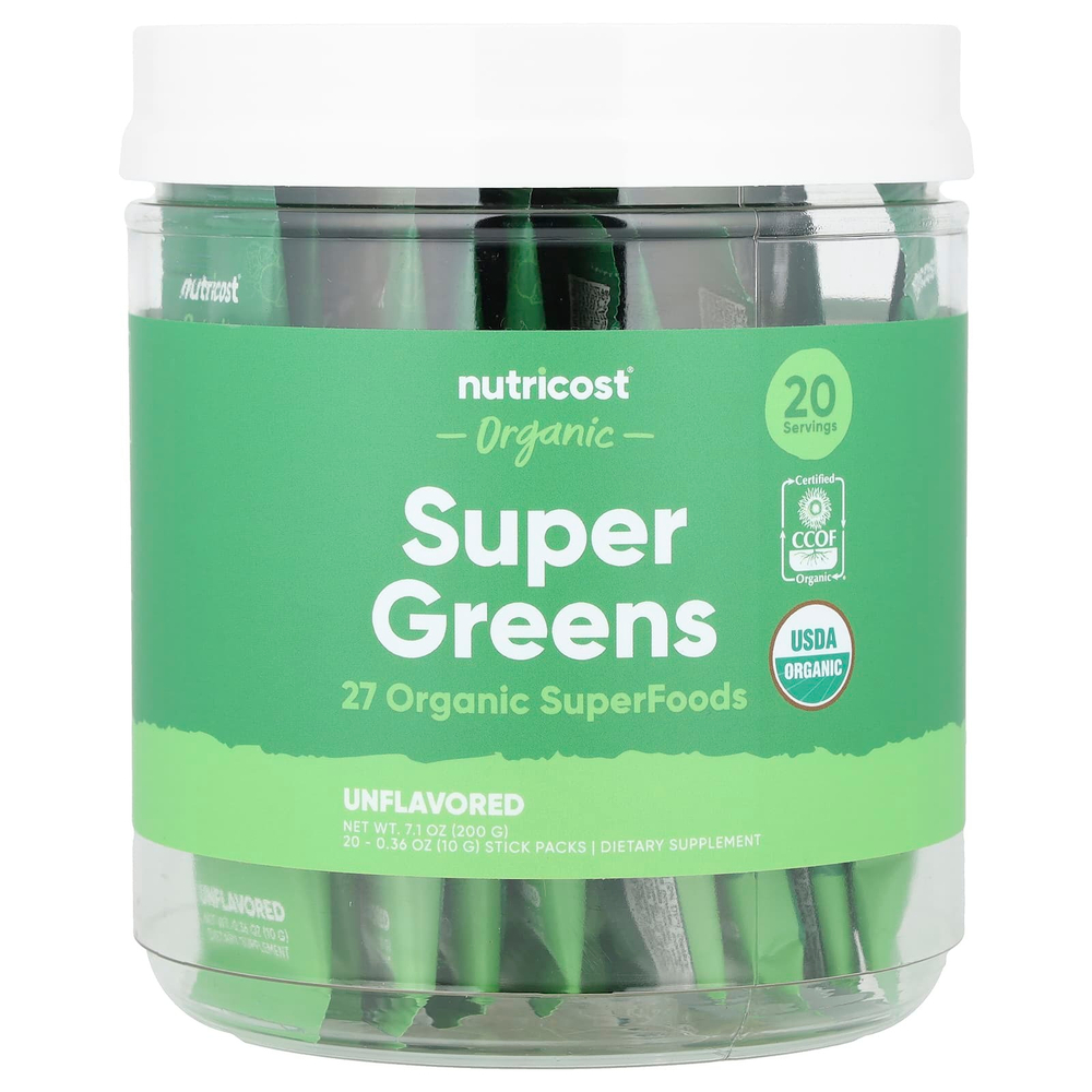Nutricost, Органическая суперзеленая, без добавок, 20 пакетиков по 10 г (0,36 унции)