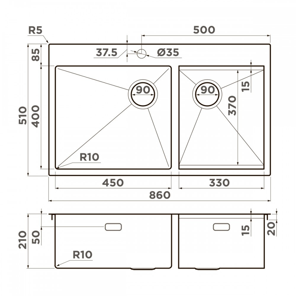 Кухонная мойка Omoikiri Akisame 86-2-Side-IN