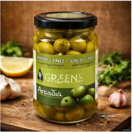 Оливки зелёные без косточки в оливковом масле «Аркадия», 370 мл (Греция)