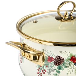 КАСТРЮЛЯ ЭМАЛИРОВАННАЯ AGNESS СО СТЕКЛЯННОЙ КРЫШКОЙ СЕРИЯ "CELEBRATION", 3.6 Л, 22*13 СМ