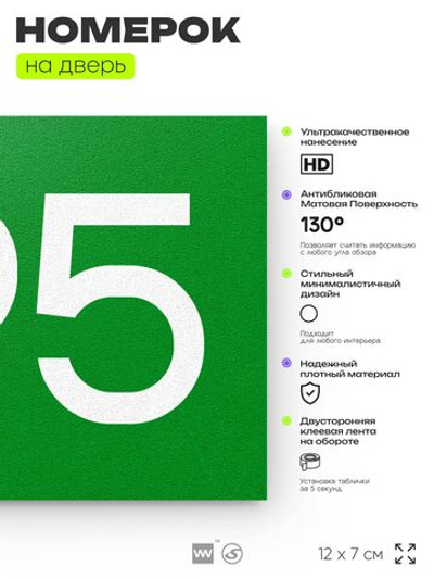 Номер на дверь 795, табличка на дверь для офиса, квартиры, кабинета, аудитории, склада, зеленая 120х70 мм, Айдентика Технолоджи