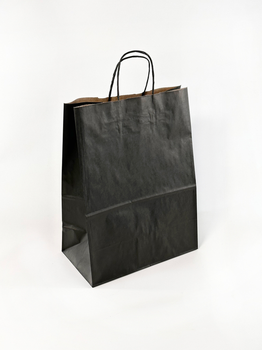 Крафт пакет 260 х 150 х 350 мм с крученными ручками, чёрный, 70 гр/м2