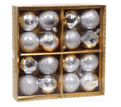 Новогодние шары "Зимняя вечеринка" 6 см (набор 16 шт), Серебро (Серпантин)