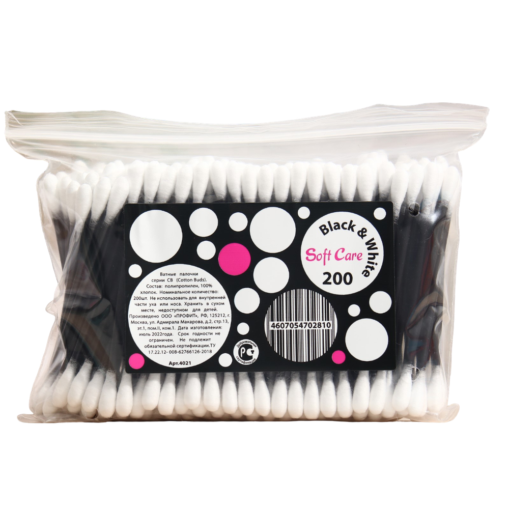 Ватные палочки Soft Care Black&amp;White, 200 шт