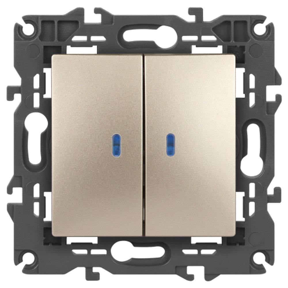 Выключатель ЭРА Elegance 14-1105-04 двойной с подсветкой 10АХ-250В IP20 шампань
