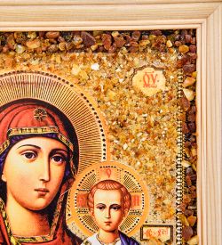 AMB-51/ 5 Икона Божией Матери «Смоленская» (с янтарной крошкой) дер.рамка 21х30