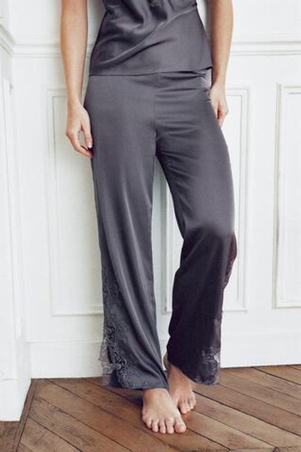 ZARA АТЛАСНЫЕ БРЮКИ С КРУЖЕВОМ, АНТРАЦИТОВО-СЕРЫЙ