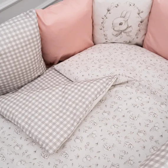Комплект постельного белья Lollycottons Кролик Лаппин универсальный 6 предметов, Розовый