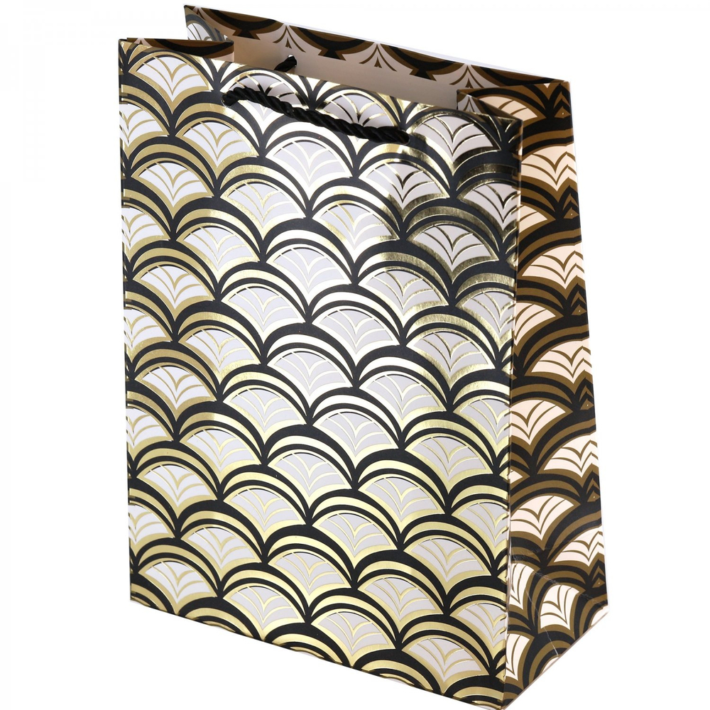 Пакет подарочный бумажный Alingar, (XL) 31х40х12 см, "Черно-белый паттерн", ламинация, тиснение фольга, ассорти