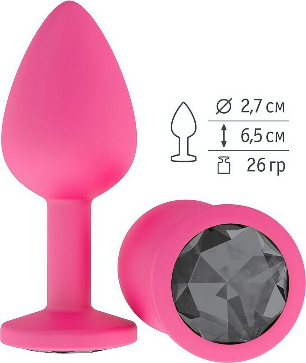 Маленькая розовая пробка с черным кристаллом ONJOY Silicone Collection (Цвет: розовый с черным)