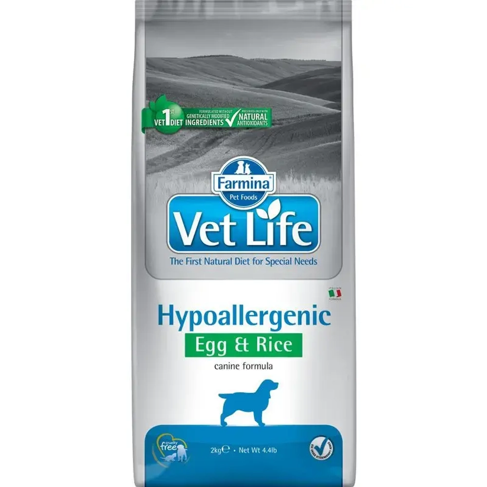 Farmina vet life dog hypoallergenic egg & rice сухой корм для взрослых собак с пищевой аллергией с куриным яйцом и рисом - 2 кг