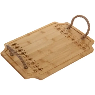 Доска бамбуковая для подачи и сервировки «SHEF» узор с ручками 33*23см