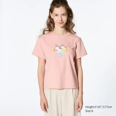 UNIQLO ФУТБОЛКА С ПРИНТОМ  MOFUSAND UT, РОЗОВЫЙ