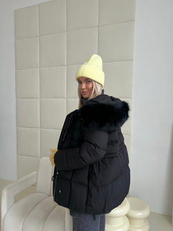 Пуховик Fresh миди с кулиской черный