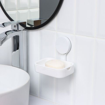 Белая настенная мыльница на липучке (12х14х10 см) (Цвет: не задано)
