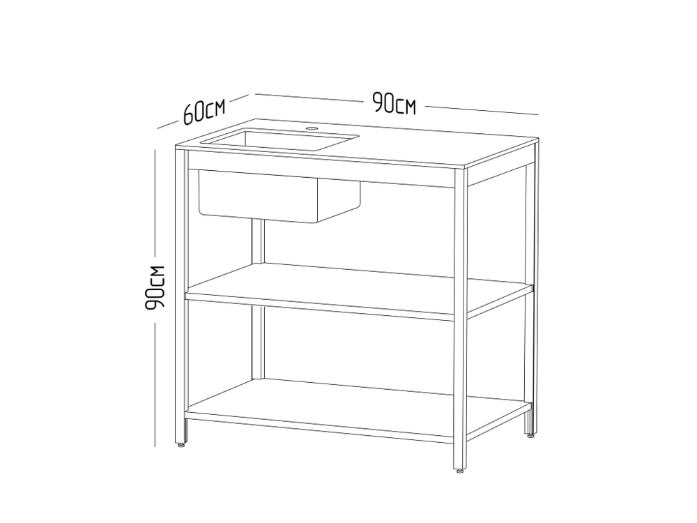 Cтол разделочный с мойкой Lounge B-02S-L, 90 см, дуб сонома/черный мрамор