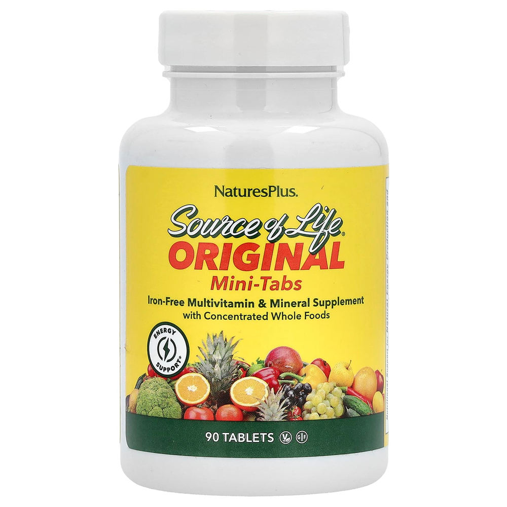 NaturesPlus, Source of Life, оригинальные мини-таблетки, мультивитаминная и минеральная добавка, без железа, 90 таблеток
