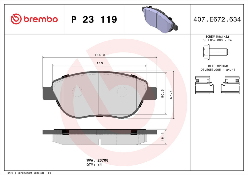 BREMBO - P23119-BRB - Brake Pad Set, disc brake