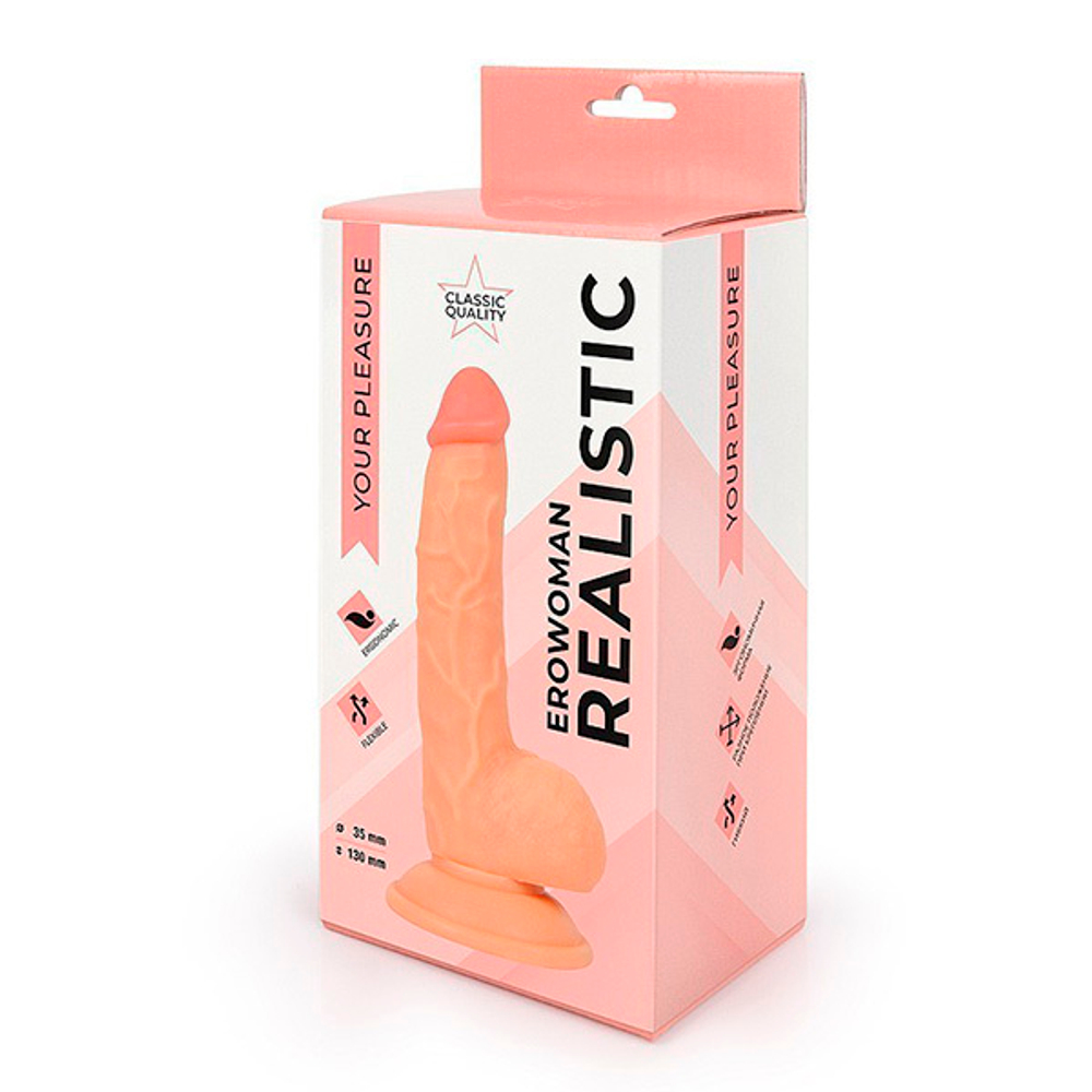 Телесный реалистичный фаллоимитатор 20см на присоске Bior Toys Erowoman ER-30056