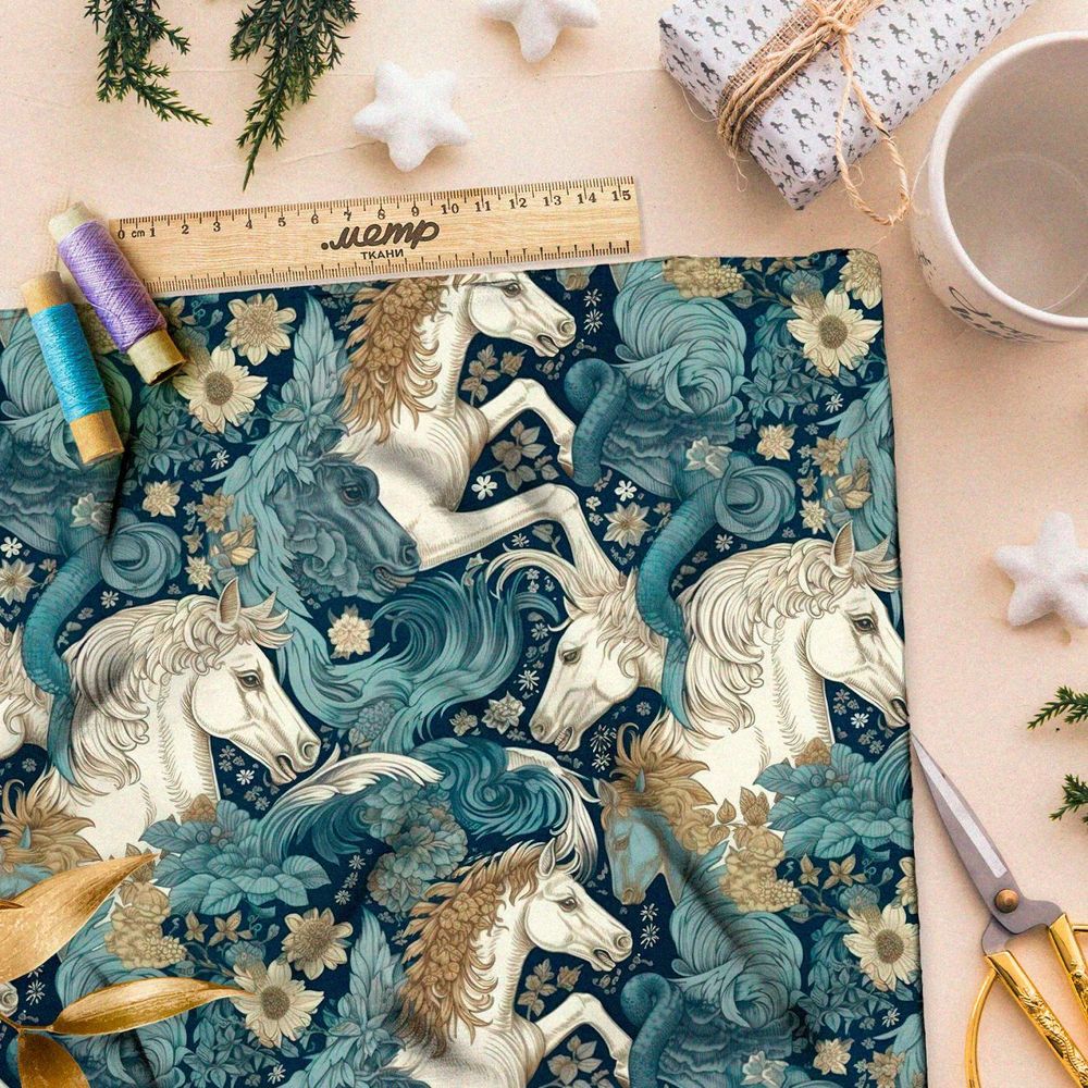 Ткань премиум таффета фантазийные кони