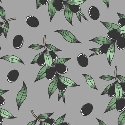 ОЛИВКОВЫЕ ВЕТВИ С ПЛОДАМИ НА СЕРОМ ФОНЕ