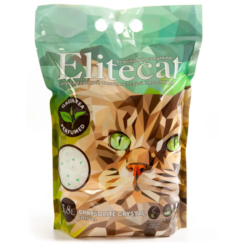 Elitecat наполнитель впитывающий силикагель "chrysolite green tea", 3.8л