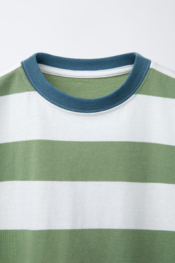 ZARA ФУТБОЛКА В ШИРОКУЮ ПОЛОСКУ, ЗЕЛЕНЫЙ