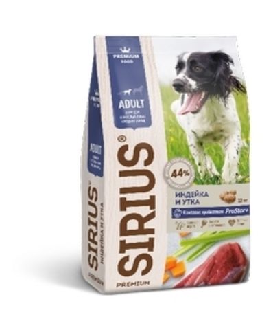Sirius Premium сухой корм для взрослых собак средних пород с индейкой уткой и овощами