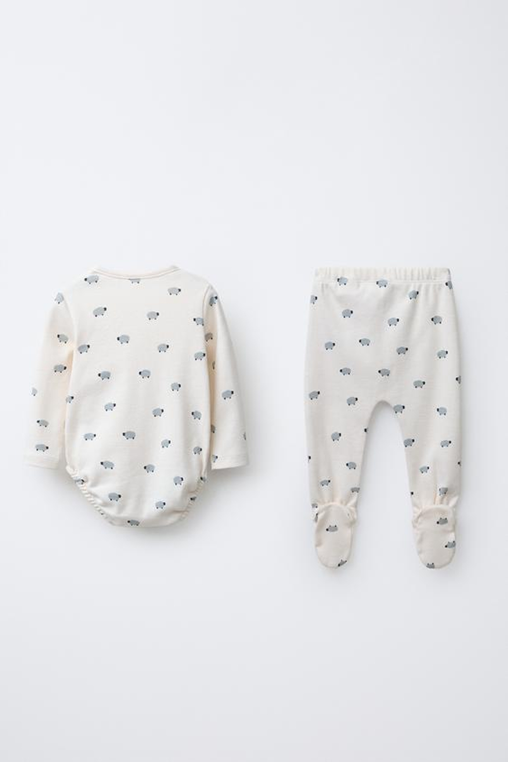 ZARA НАБОР БОДИ И ПОЛЗУНКОВ «ОВЕЧКИ», ЭКРЮ