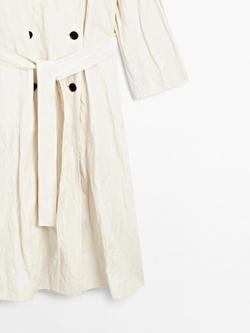 Massimo Dutti Длинное объемное пальто-тренч из хлопчатобумажной смеси - Limited Edition, кремовый