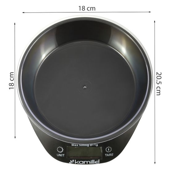 Весы кухонные электронные Kamille KM-7110 с чашей (круглые 20,5х18,4х6,1 см)