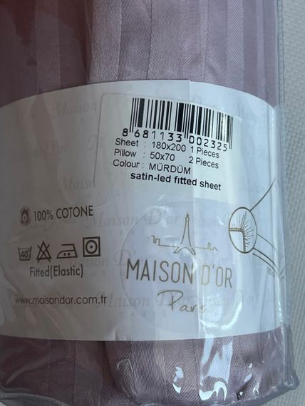 Простынь на резинке сатин 180х200 с наволочками 50х70-2шт SATEN FITTED Maison Dor Турция