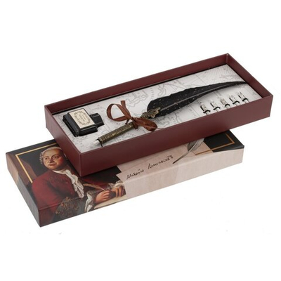 Набор подарочный, Ломоносов: ручка перьевая, 5 наконечников, чернильница