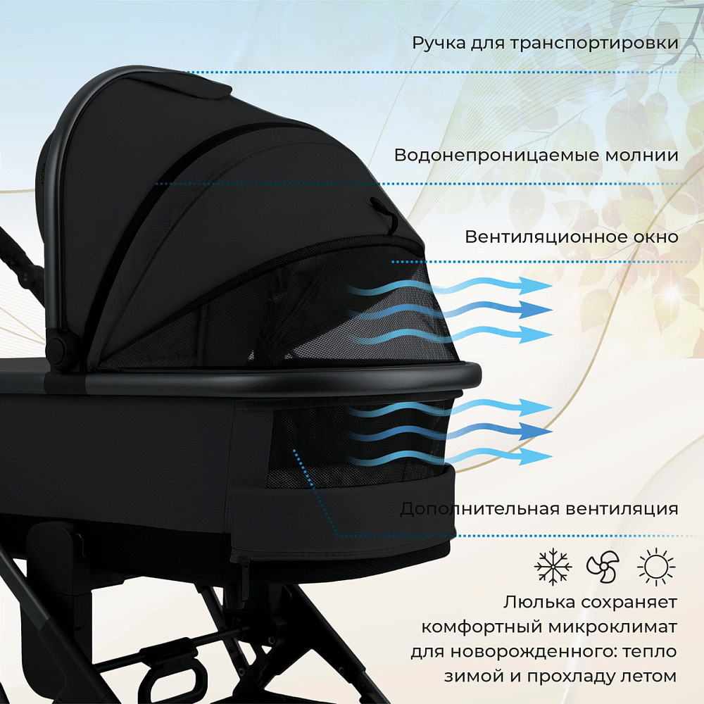 Коляска 4 в 1 Sweet Baby Ricci Air + автокресло Elegante Plus с базой i-Size ISOFIX DK780 Black (Air)