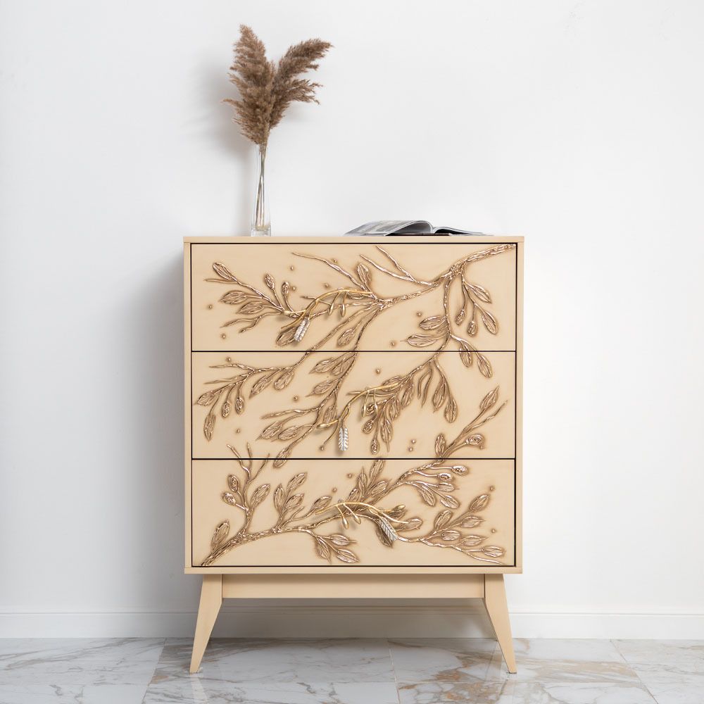 Комод Oliva Branch (Олива Бранч) с 3 ящиками Айвори Мраморное золото