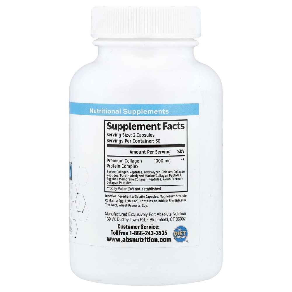 Absolute Nutrition, Коллагеновый комплекс премиального качества, тип I, II, V, X, 60 капсул