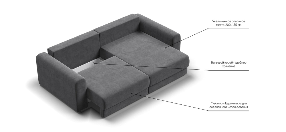 Модульный угловой диван РИЧМОНД MODOOL Велюр Monolit серый