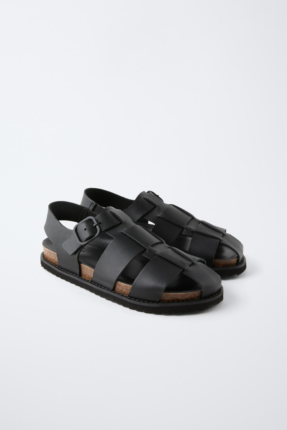 ZARA КОЖАНЫЕ САНДАЛИИ, ЧЕРНЫЙ