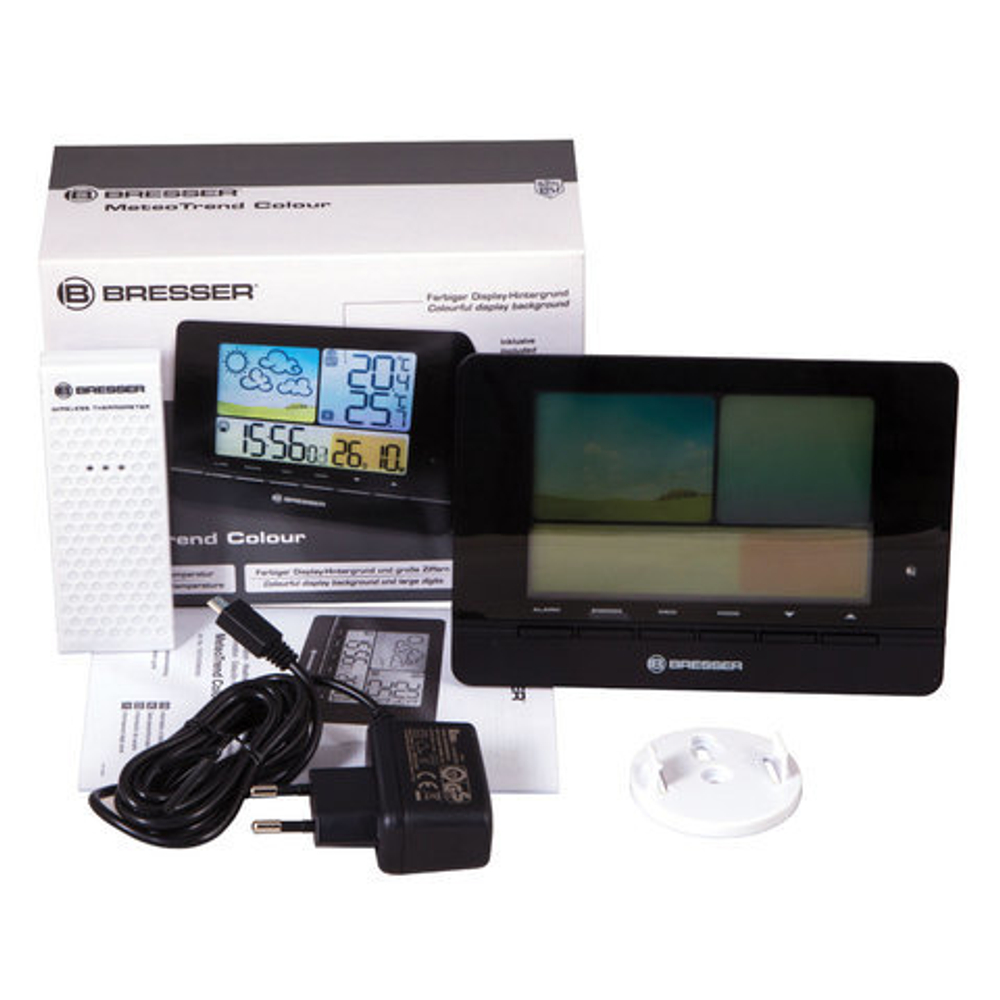 Метеостанция BRESSER MeteoTrend Colour, термодатчик, гигрометр, часы, будильник, черный, 71135