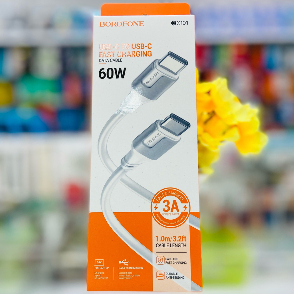 Кабель Type-C - Type-C, 3A, 1м, Borofone BX101, 60W, белый