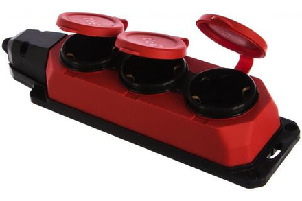 Колодка 3гн с З/К красная каучук с крышкой IP44 ЭРА