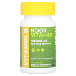 Noor Vitamins, витамин D3, 125 мкг (5000 МЕ), 60 мягких таблеток