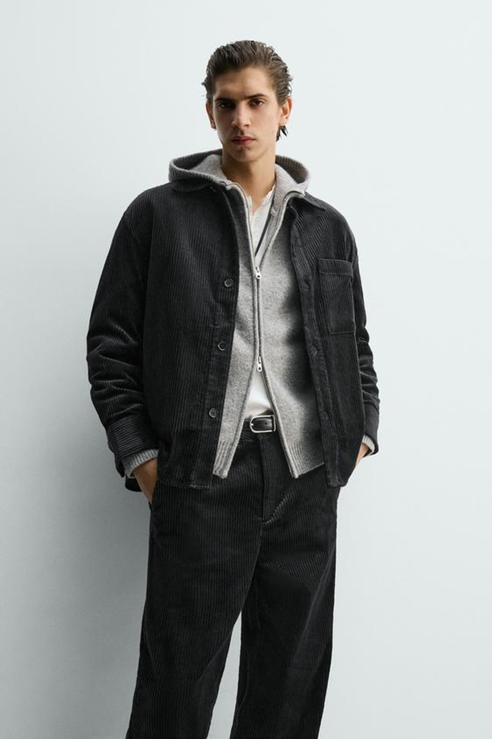 ZARA ВЕЛЬВЕТОВЫЕ БРЮКИ СВОБОДНОГО КРОЯ, ЧЕРНЫЙ