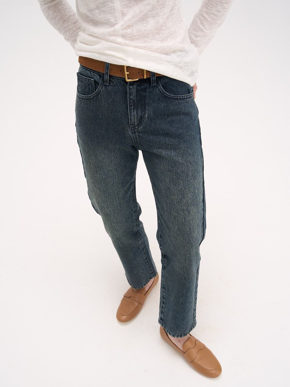 Джинсы прямые с вискозой "Сине-зеленый джинс" женские