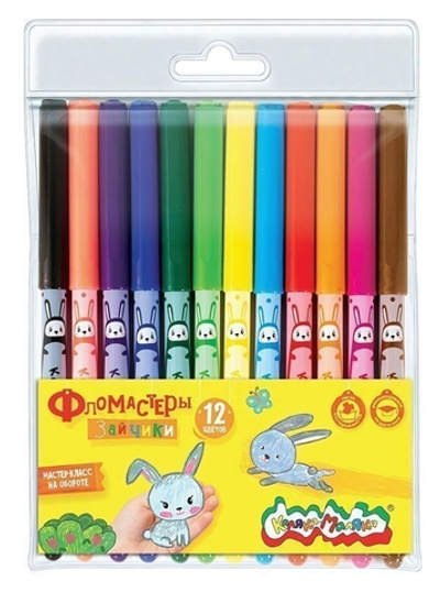 Фломастеры 12 цв. в блистере "Зайчики" (Каляка-Маляка)