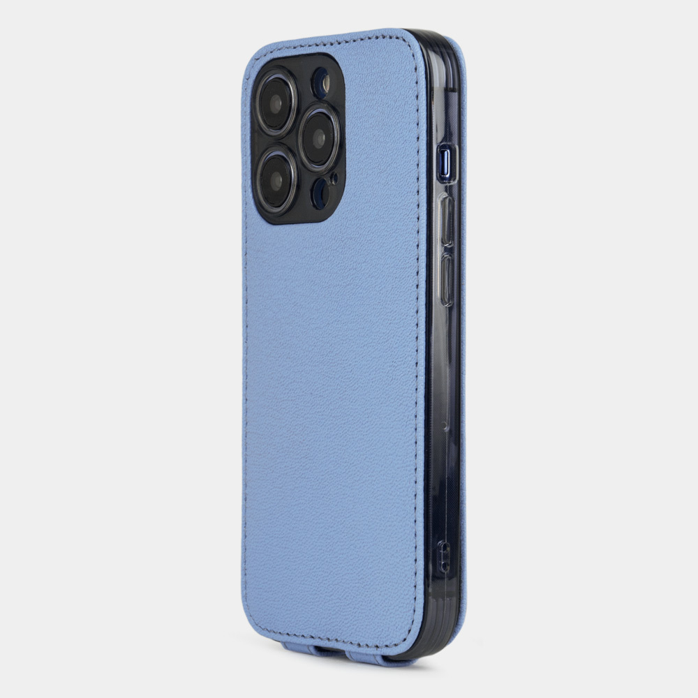 Чехол для iPhone 14 Pro Max из кожи козы, цвета василькового